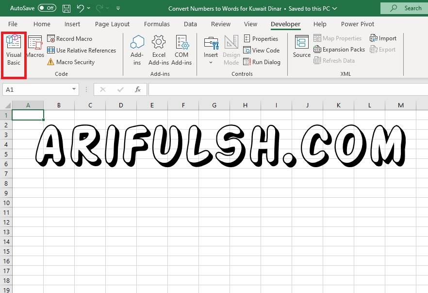 Developer Tab - Excel VBA : Convert Numbers to Words for Kuwait Dinar